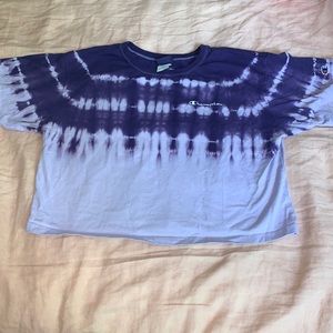 Purple tie die cropped champion t shirt